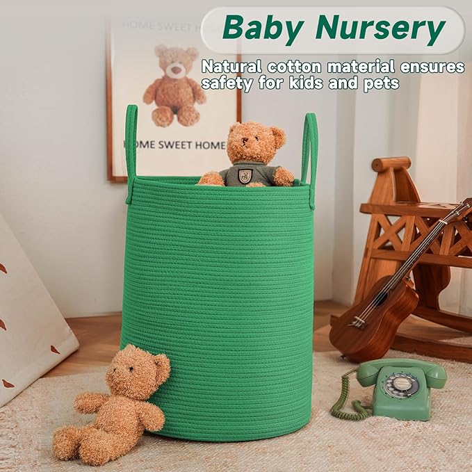 Large Woven Laundry Basket Hamper, 80L Cotton Rope Storage Bin