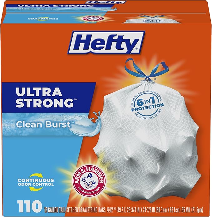 Hefty Ultra Strong 13 Gallon Trash Bags, Tall Kitchen Trash Bags 13 Gallon Size
