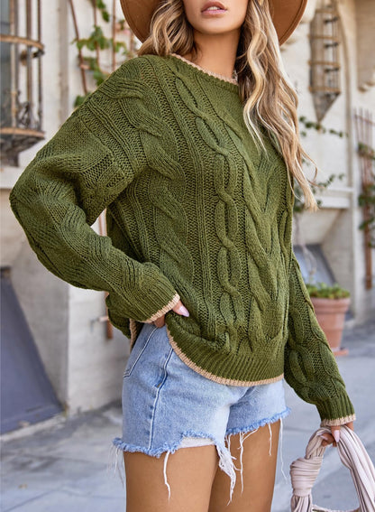 EVALESS Sweaters for Women Trendy Crewneck Long Sleeve Color Block Sweater Tops Fall 2025 Chunky Cable Knit Pullover Sweaters