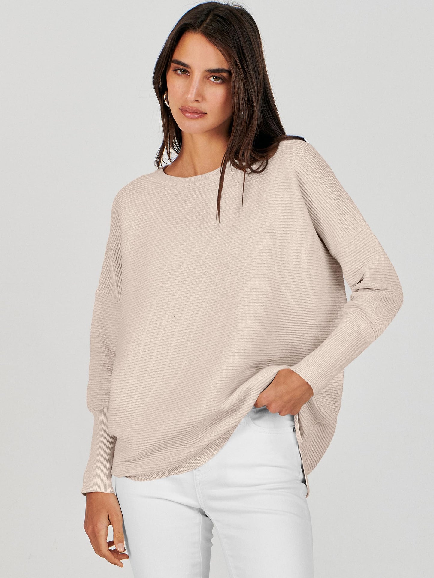 ANRABESS Womens Oversized Batwing Long Sleeve Ribbed Knit Sweaters 2025 Fall Outfits