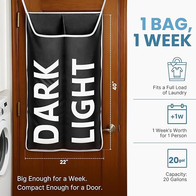Hanging Laundry Hamper Bag XL 40x22", Space Saving over the Door Storage Bags