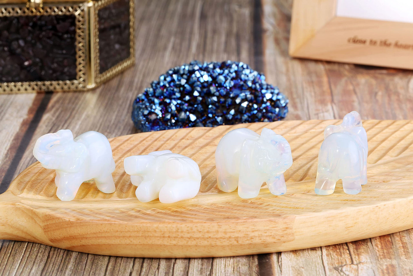 Jovivi 2pcs Man-Made Opalite Carved Gemstones Elephant Figurine 1.5'' Elephant Statue Animal Crystal Home Room Decorations