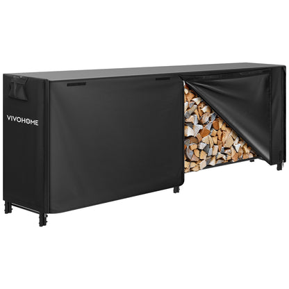 VIVOHOME 8ft Firewood Log Rack Cover, Heavy Duty 600D Oxford, Double Layer Outdoor Weather Resistant with 8ft Heavy Duty Indoor Outdoor Firewood Storage Log Rack with Cover Combo