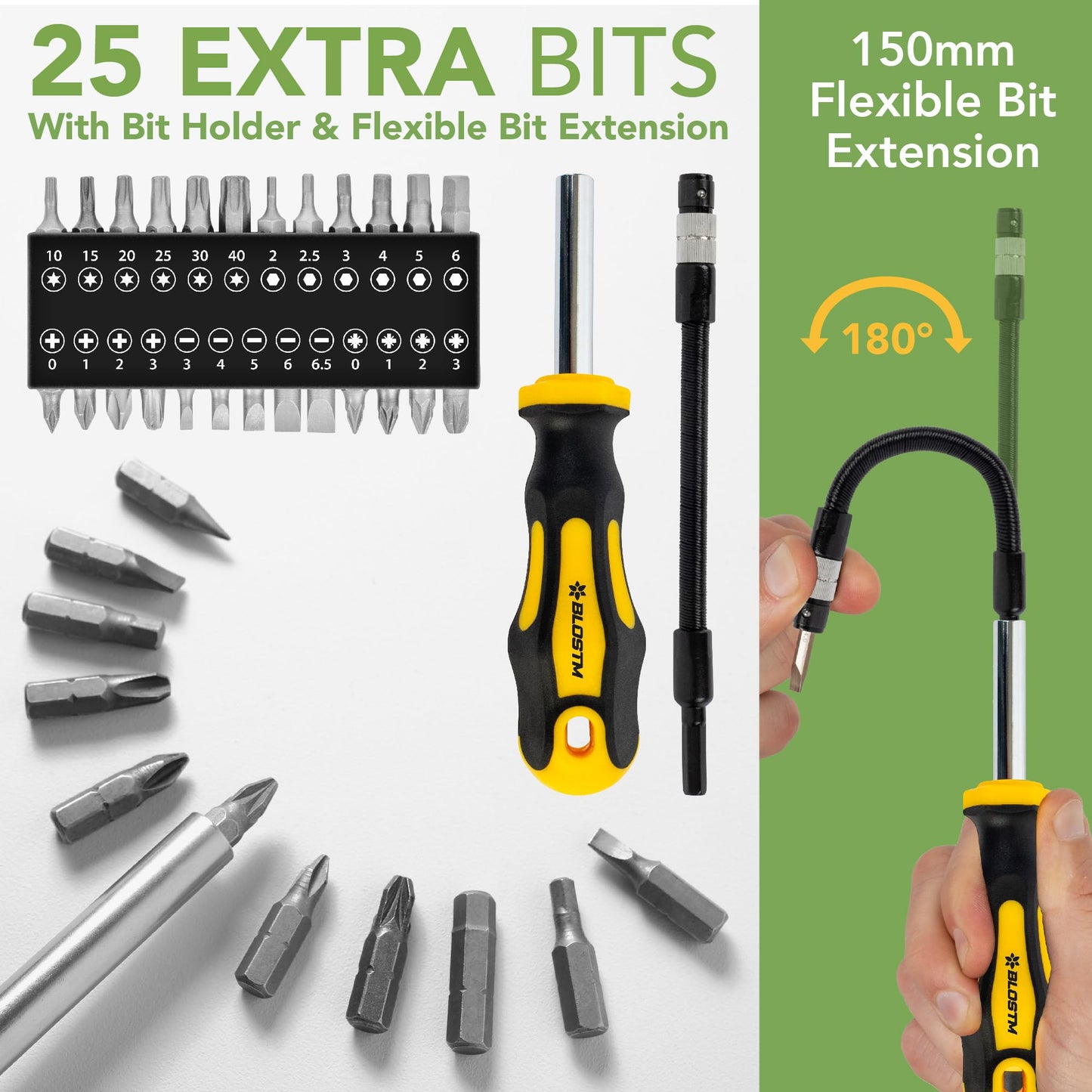 BLOSTM Premium Magnetic Screwdriver Set - 42pcs Screwdrivers with Magnetic Tips & Comfort Grip, Cross-Head, Flat Heads & Heavy Duty Storage Case - Precision Screwdriver Set - 42PCS