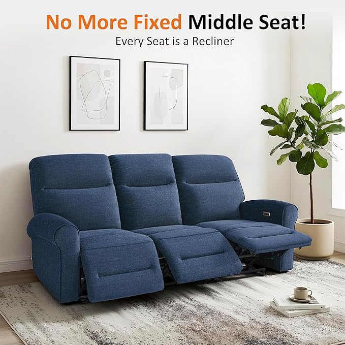 MCombo 87.8" Wall Hugger Power Reclining Sofa, 3-Seat Triple Recliner Couch