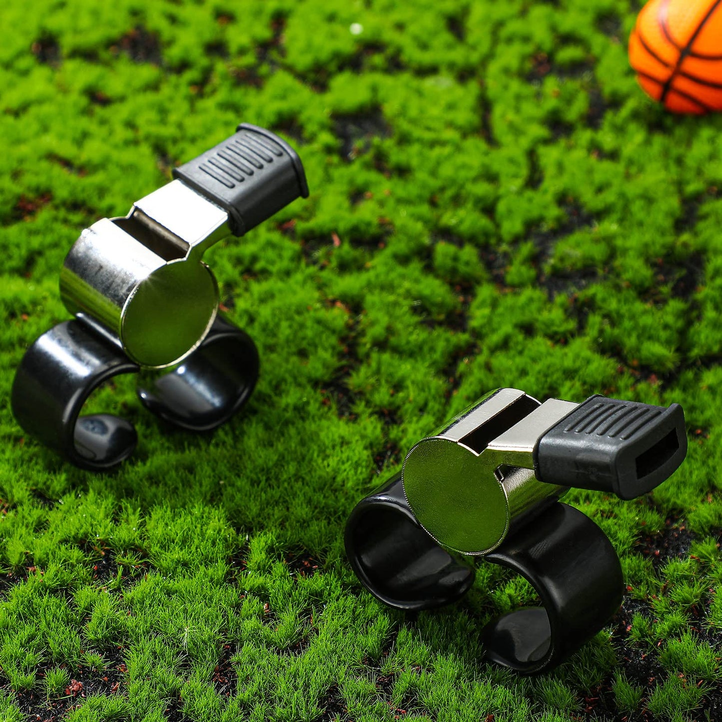 Kathfly 2 Pieces Finger Grip Whistle Official Hockey Referee Whistle Football Soccer Hand Held Whistle Metallic Loud Sports Whistle with Rubber Sleeve for Coaches Polices Referees