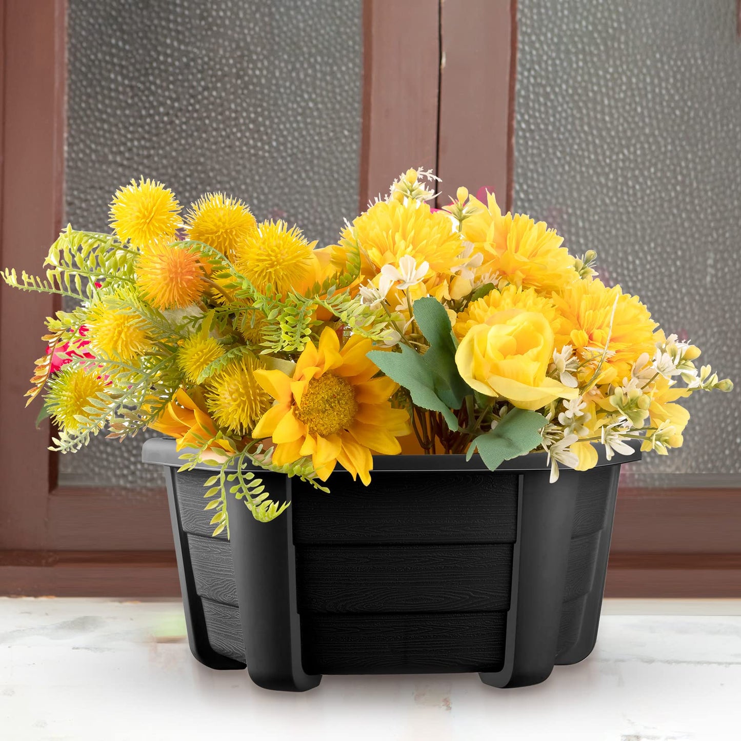 EBOOT 6 Pcs 9.8 Inch Wall Hanging Planters Pots for Indoor Plants Fence Plastic Flower Planters Outdoor with S Hooks for Balcony Rails (Dark Coffee)