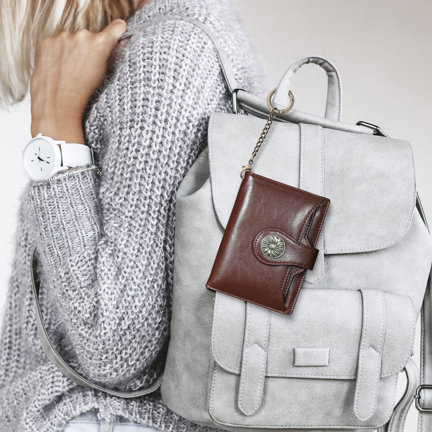 Travelambo Small Womens Wallet with 2 ID Windows, RFID Blocking Bifold Leather Card Holder Purse with Zipper Coin Pocket