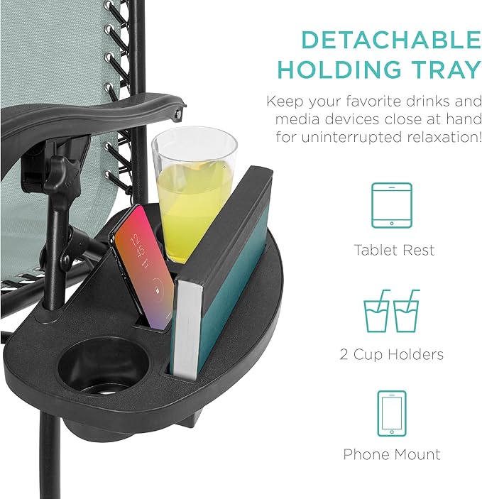 Best Choice Products Set of 2 Adjustable Steel Mesh Zero Gravity Lounge Chair Recliners w/Pillows and Cup Holder Trays - Stardew