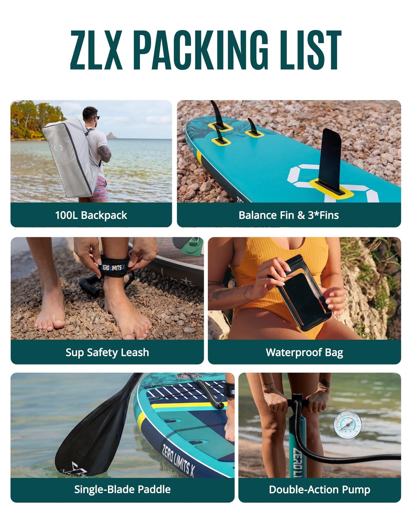 ZLX 11'6"x35" Ultra Wide Inflatable Stand Up Paddle Board | Stable Non-Slip Deck Pad, Unique Fin System, Premium SUP Accessories & Backpack - Upgraded Pump for Adults, All Skill Levels
