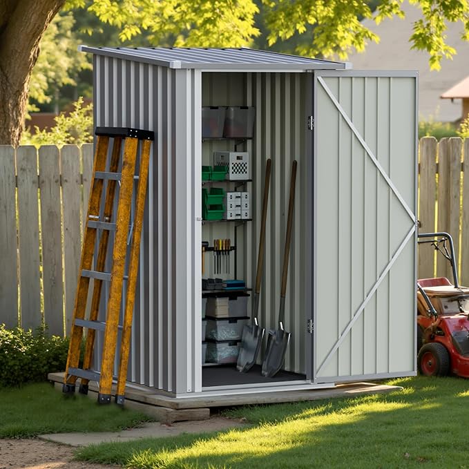 Greesum 3x3FT Outdoor Storage Shed, Small Metal Storaged Sheds with Lockable Doors, Sheds & Outdoor Storage for Backyard, Pool and Garden, Gray