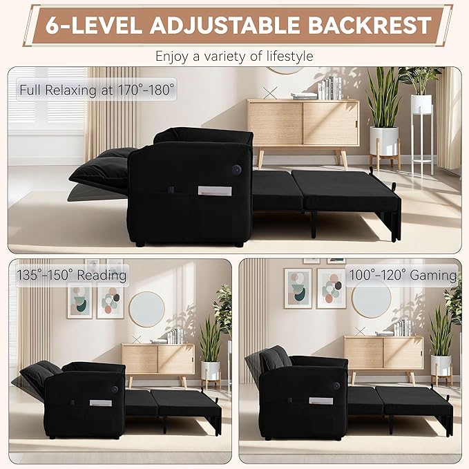 63" Velvet 3 in 1 Convertible Sleeper Sofa Bed, Pull Out Couch Bed Loveseat