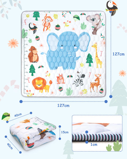 Funsland Baby Play Mat, Foldable Kids Playmat, Cotton Baby Play Mats for Floor, 127x127cm Soft Baby Crawling Mat Pollution-Free, Non-Slip Baby Activity Play Mat for Toddlers 1 2 3 Years Old, Animal