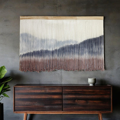 AKSWSHO Macrame Wall Hanging, Extra Large Mountain Dip-Dye Handmade Cotton Tapestry 59.06" x 38.19", Oversized Boho Wall Décor for Living Room Bedroom Studio Entryway, Serene Handcrafted Home Gift