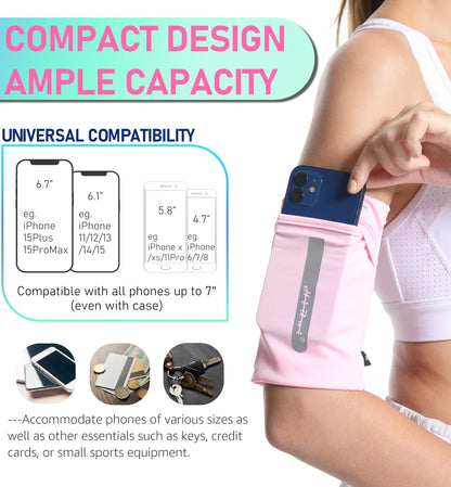HiRui Running Armband Sleeve Universal Sports Armband Cell Phone Holder Armband for Exercise Workout, Compatible with iPhone 17/16/15/14/Plus/Pro Samsung Galaxy All Phones (M, Pink)