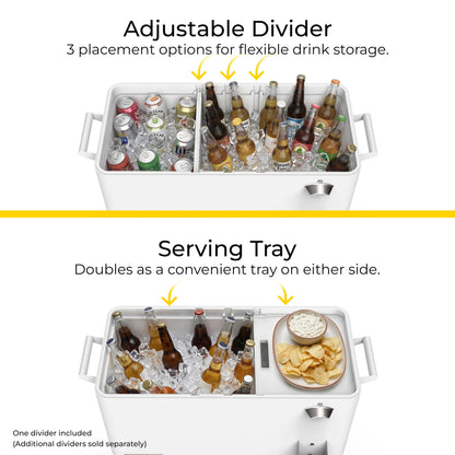 Permasteel Party Cooler with Divider, Spacious 80-Qt Capacity, Chills 36hrs, Serving Tray, Rolling Ice Chest for Indoor and Outdoor Entertainment, Matte White