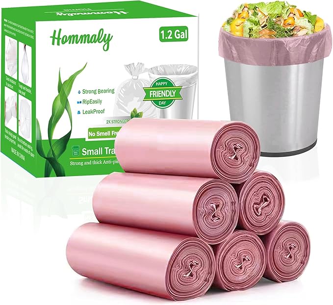 Hommaly 1.2 Gallon 240 pcs Small Pink Trash Bags, Strong Garbage Bags, Bathroom