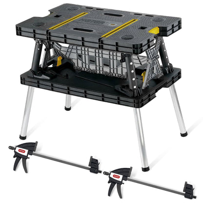 Keter Heavy-Duty Folding Workbench with 1,000 Pound Capacity - Foldable Work Table for Garage, Woodworking, and Outdoor Workshop with 12 Inch Adjustable Clamps