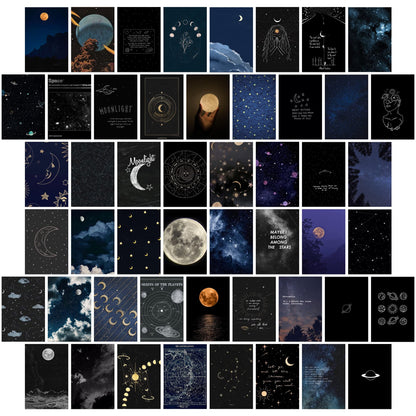wall67 Astronomy Wall Collage Kit Aesthetic Pictures, Moon Stars Photo Collage Kit Dorm Room Decor for Teen Boy Girl, Moonlight Aesthetic Room Decor Photo Collection for Bedroom (50pcs 4x6 inch)