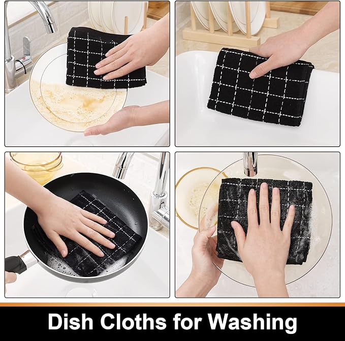 Mordimy 100% Cotton Terry Cloth Dish Cloths, Soft and Absorbent Checkered Dish