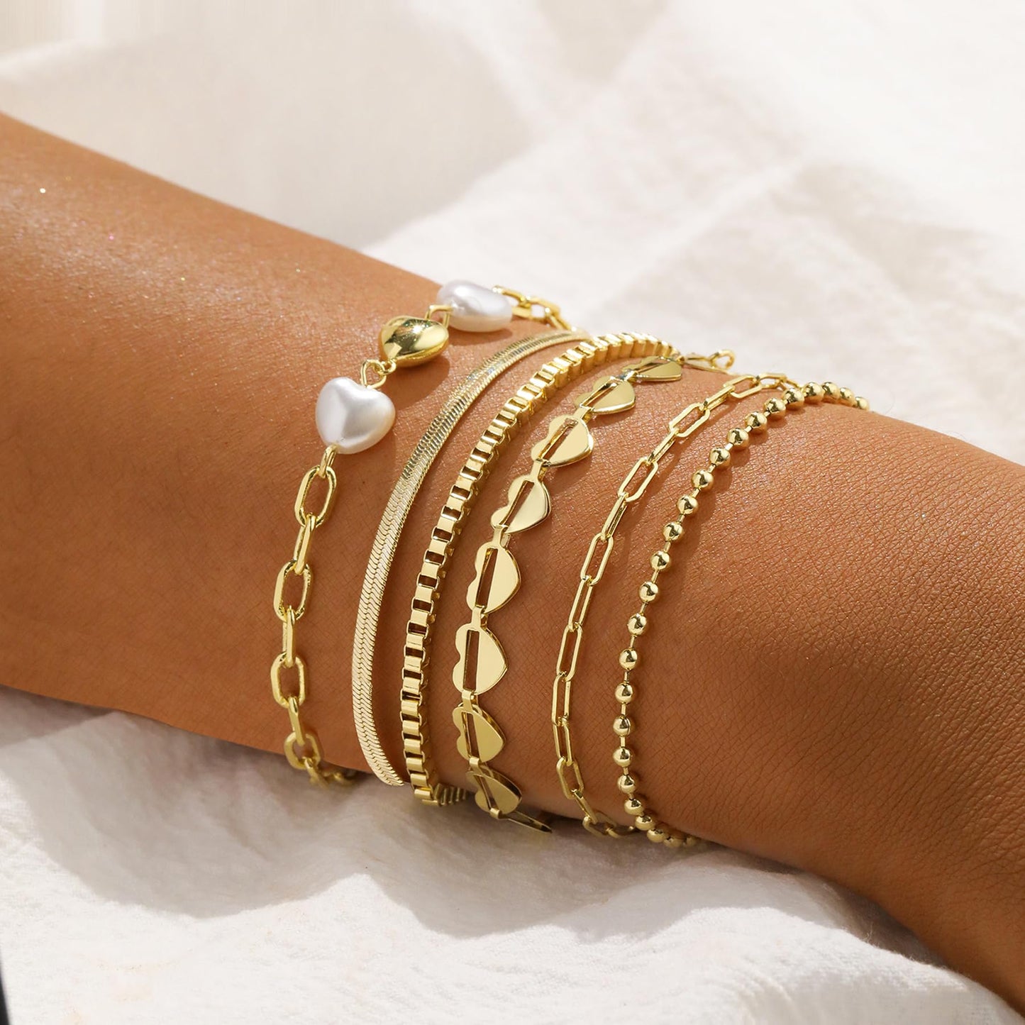 Amicon Gold Bracelets for Women,Dainty 14K Gold Plated Stack Set Trendy Stackable non tarnish Paperclip Chain Bracelets Gold Jewelry Sets Gifts for Women