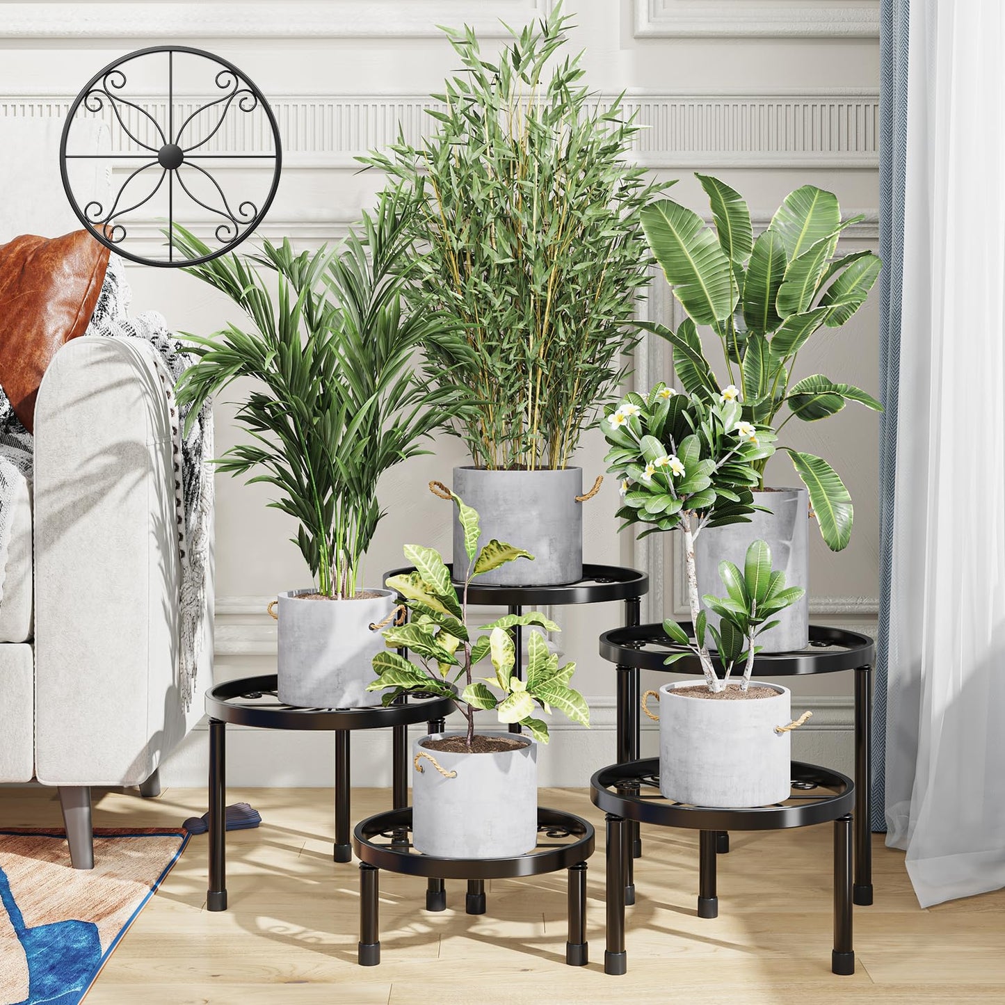Simple Trending Metal Plant Stand Indoor Outdoor, Heavy Duty Flower Pots Stand, Anti-Rust Iron Plant Pot Shelf Holder for Multiple Plant (5 Pack Black)