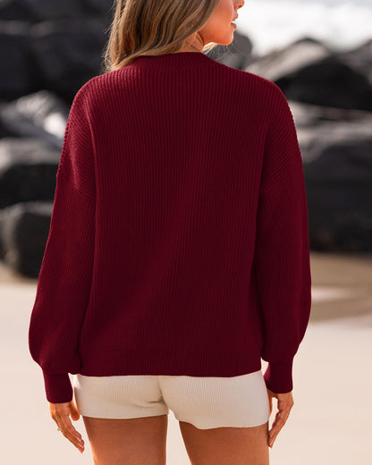 BTFBM Womens Casual Long Sleeve Sweaters Crew Neck Oversized Ribbed Knit Pullover Sweater 2025 Fall Winter Jumper Tops