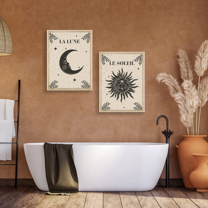 Geetery 2 Pcs Sun and Moon Celestial Wall Art Wood Tarot Cards Boho Witchy Wall Decor Hanging Mystic Astrology Decoration for Home Bedroom Living Room Gallery No Frame