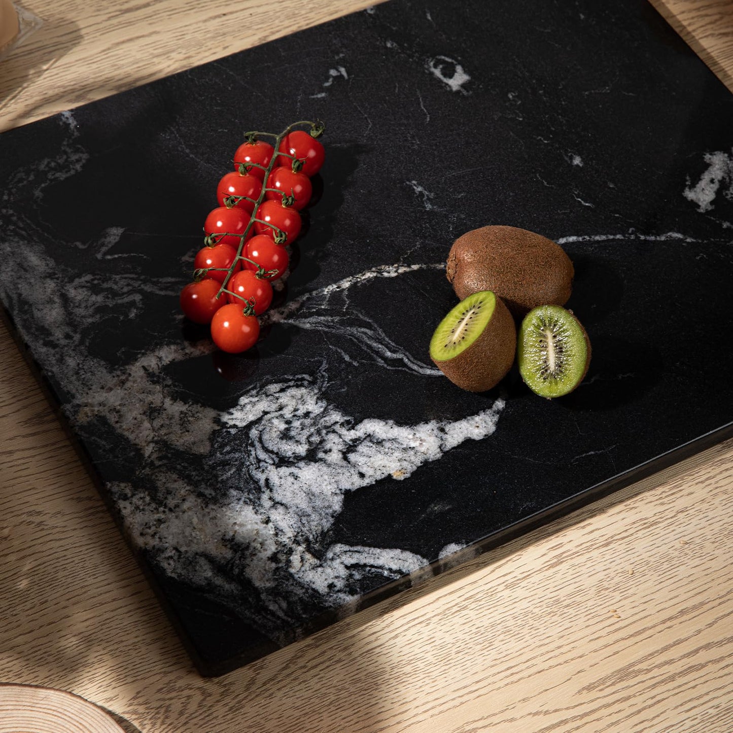 Adolif Black Marble Cutting Board for Kitchen, 12x20 Inch Marble Slab Pastry Board With Non-Slip Feet for Baking, Cheese, Charcuterie, Chocolate – Serving Tray Gift