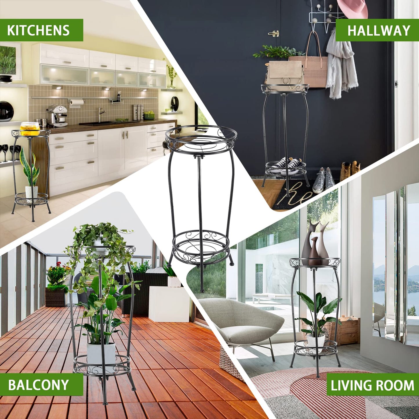 Kavlium 2-Pack Plant Stand Indoor Outdoor,Tall Black Metal Rustproof Stable Plant Stands,2 Tier 27.1 inch Multiple Plant Rack for Planter Corner Garden Living Room & Garden