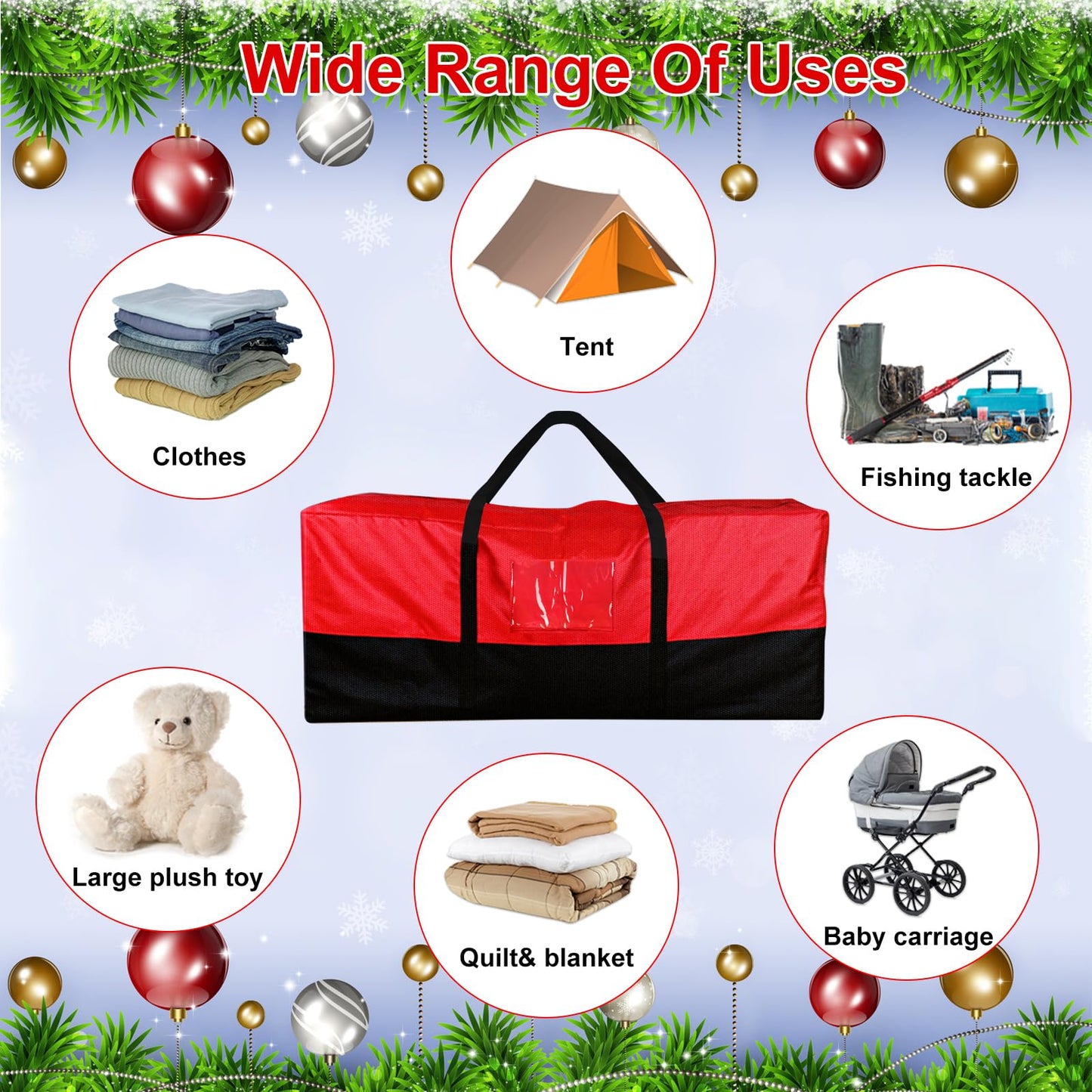 Christmas Tree Storage Bag, Fits Up 10 Ft Tall Artificial Trees, Heavy-Duty 600D Oxford Tree Bag with Reinforced Handles Zipper Clear Pocket, Storage Bags for Moving Items, Clothing, Outdoor, Bedding