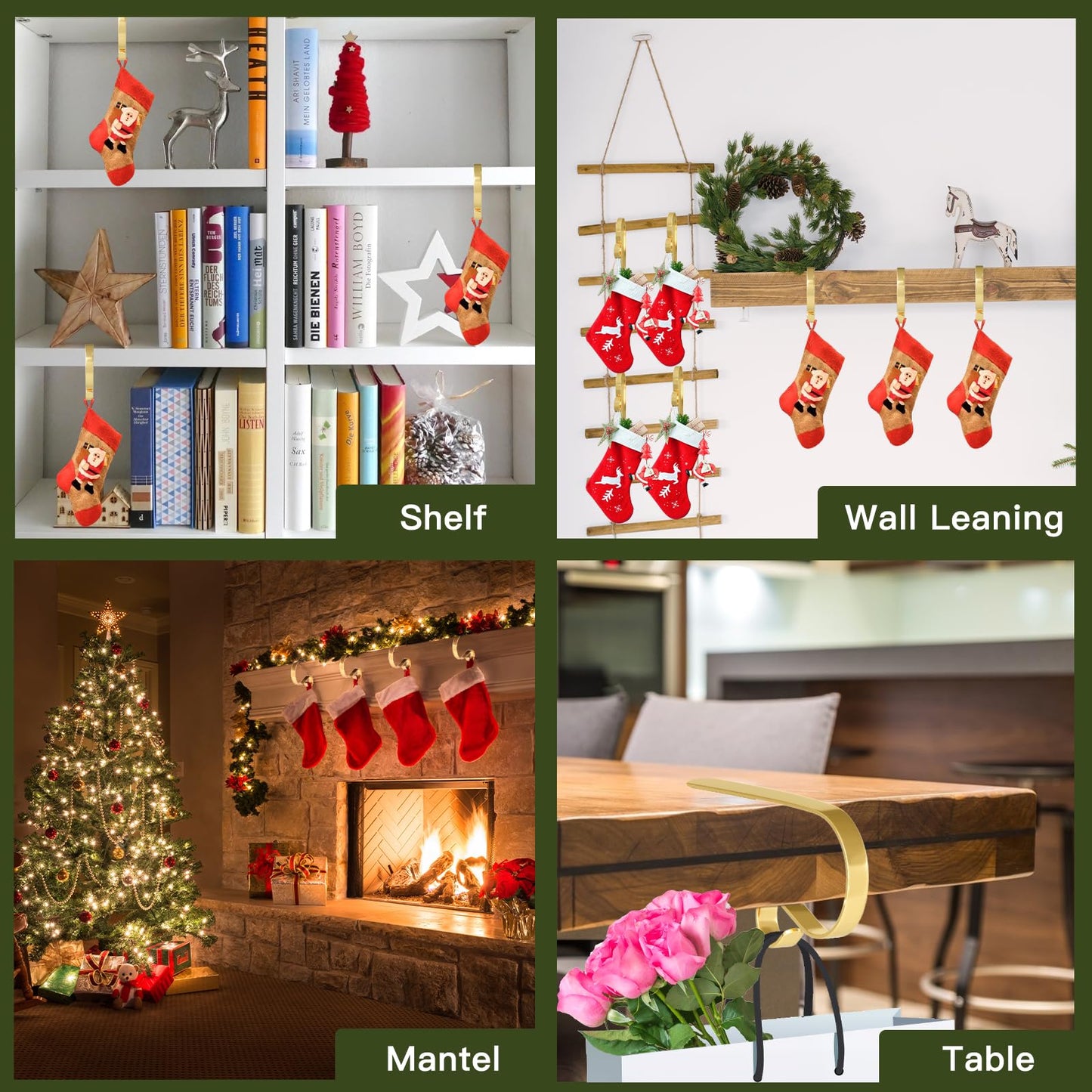 Ginbel Direct 8 Pack Christmas Stocking Holders Mantel Stocking Hanger Holder Christmas Decoration Supplies