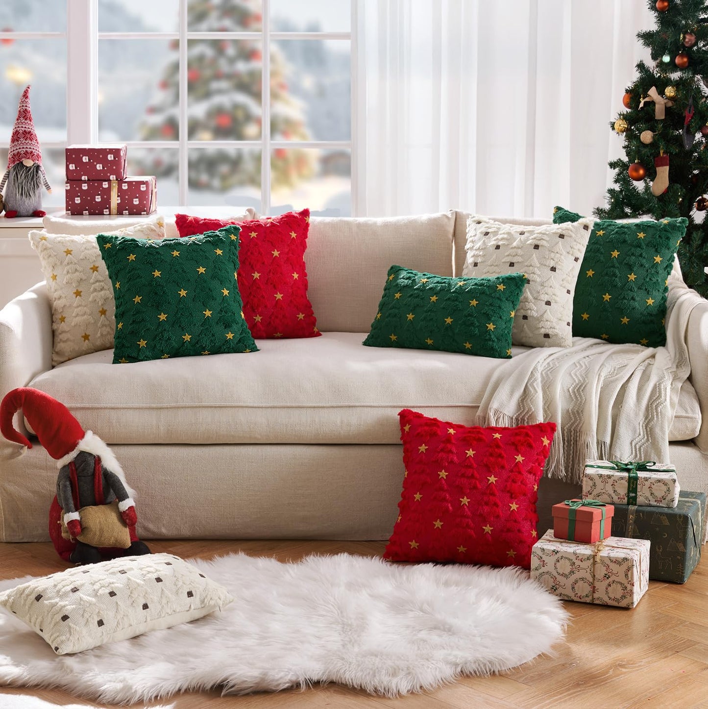 MIULEE Christmas Pillow Covers 18x18 Inch Set of 2, Dark Green Christmas Tree Plush Faux Fur Pillowcases Soft Decorative Throw Pillow Cases for Couch Sofa Living Room Winter Xmas Holiday Home Decor