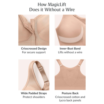 Glamorise Full Figure Plus Size MagicLift Front-Closure Posture Back Bra Wirefree #1265 Café 46DD