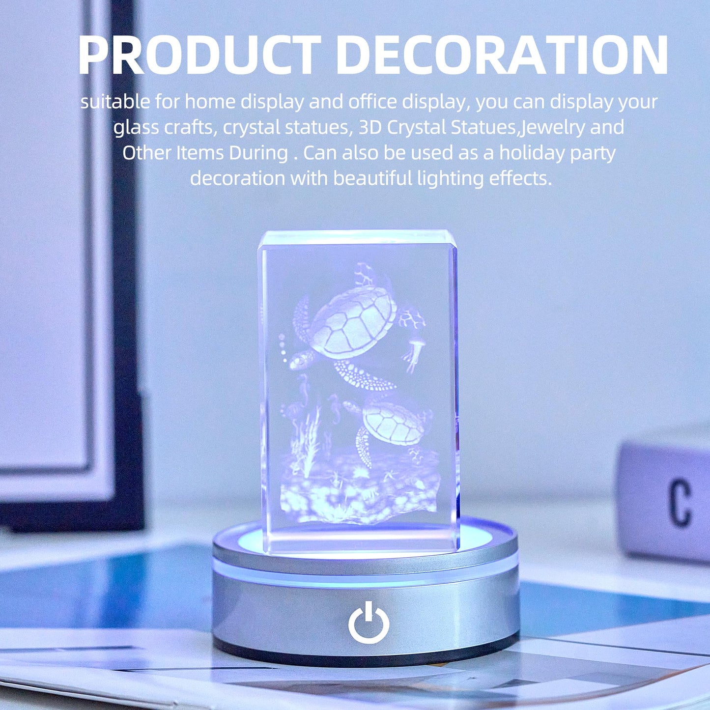 EUSTUMA LED Light Base Non-slip Round Display Stand,crystal led light base,Suitable for Glass Crystal Spherical Artwork,Holiday Party Decoration. (Silver Flat Top Surface)