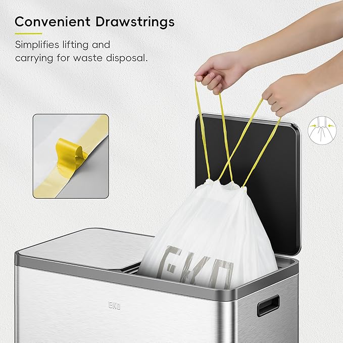 EKO 10.6 Gallon / 35–40 Liter Drawstring Trash Bags, Extra-Strong Leak-Resistant
