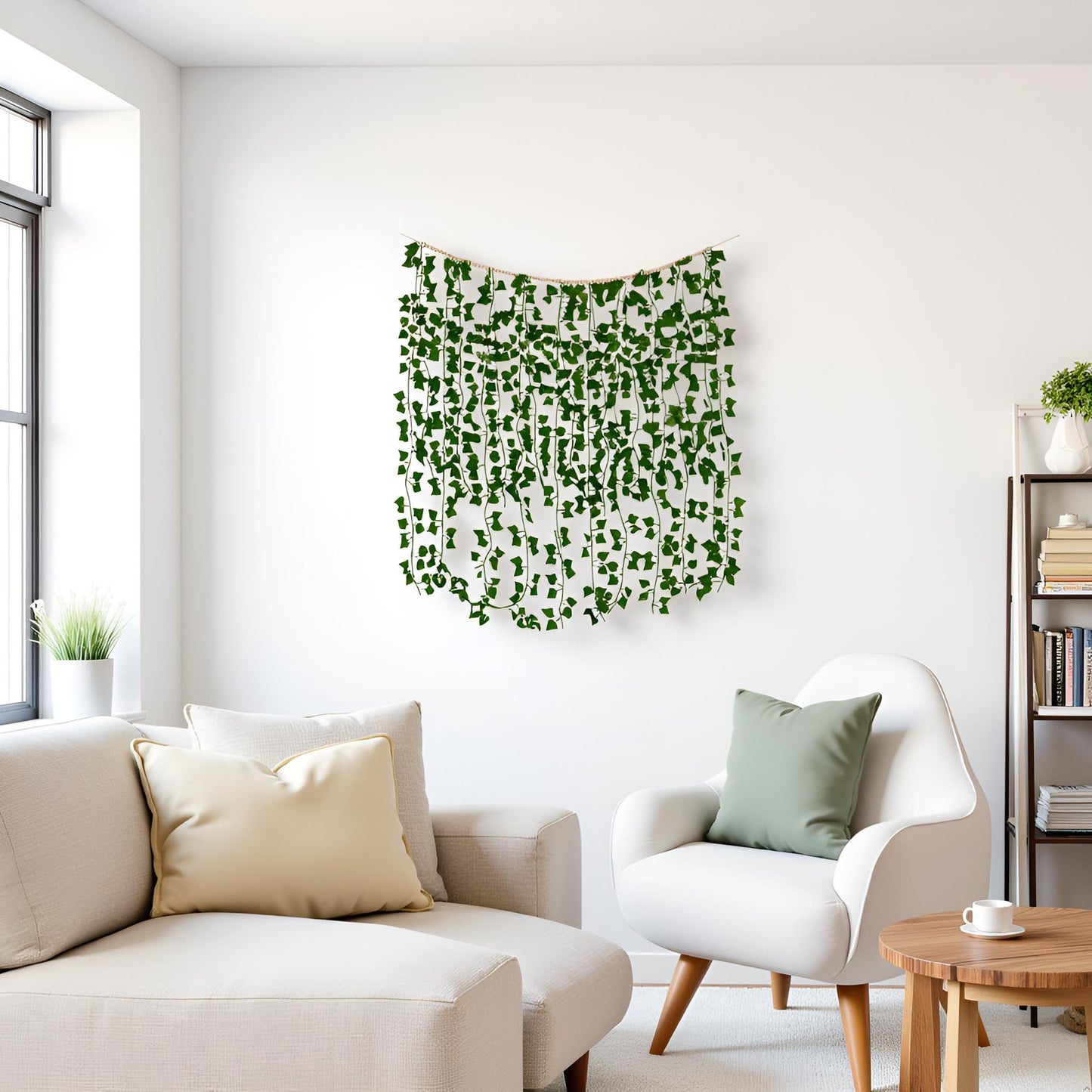 Mkono Hanging Fake Vines for Bedroom Wall Decor Artificial Plant Leaves with Wood Beads Set Indoor Greenery Ivy Garland for Living Room Apartment Christmas Wedding Party Teen Girl Room