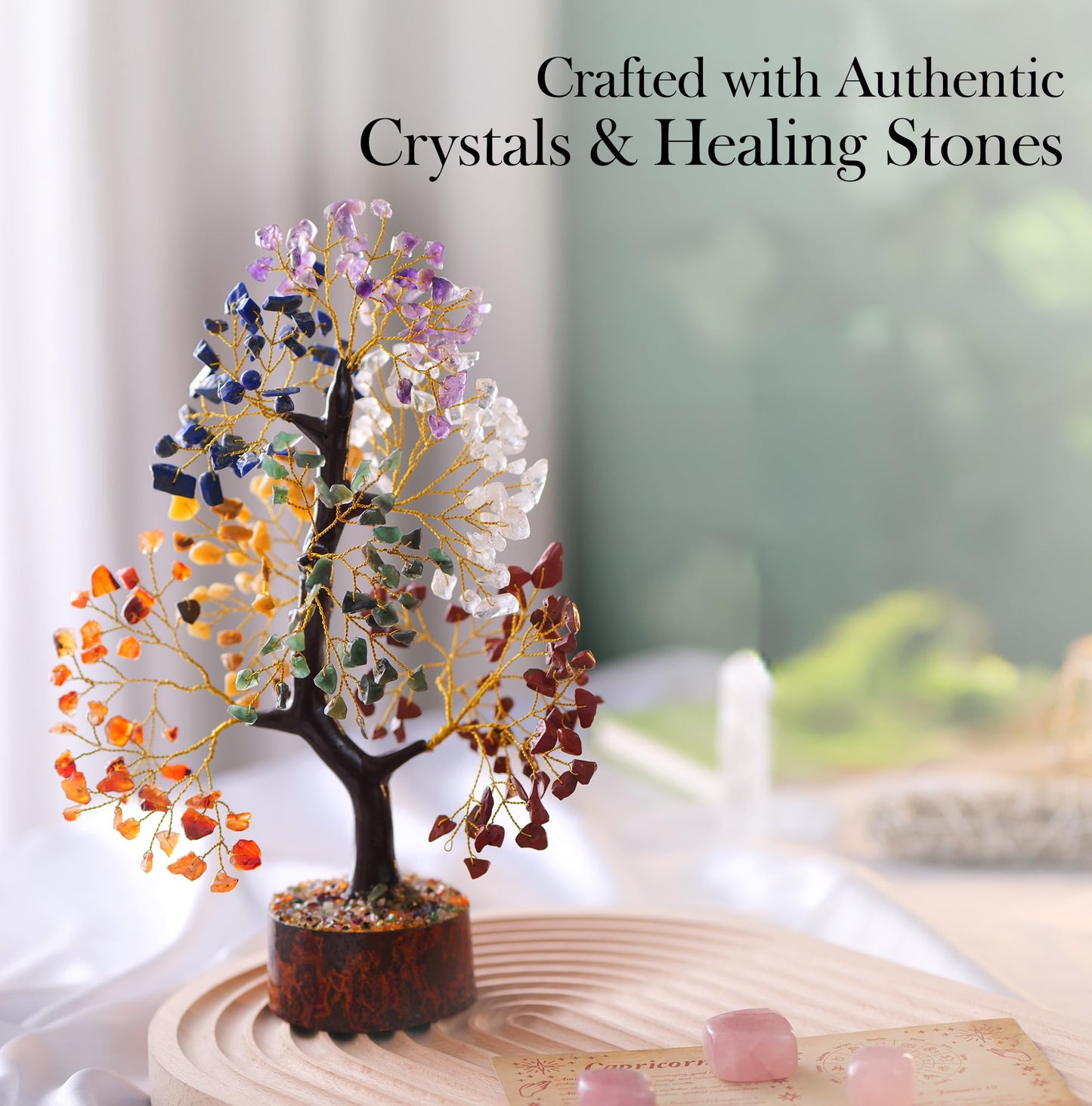 PYOR Chakra Tree - Crystals and Healing Stones - House Warming Gifts New Home - Gemstones - Knick Knacks for Shelves - Hippie Room Decor - Crystal Decor - Tree of Life Necklace