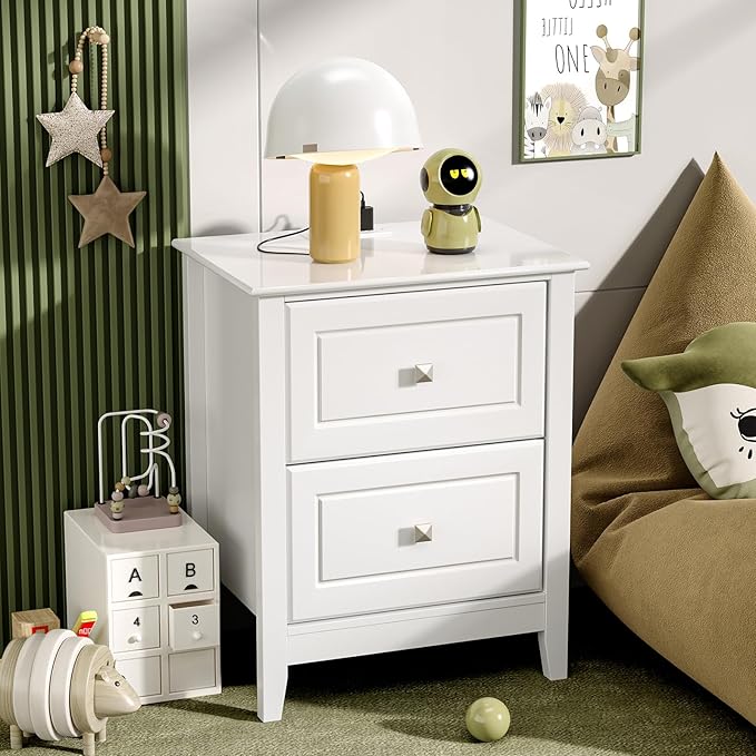 VINGLI 18.9" W White Nightstand Set of 2