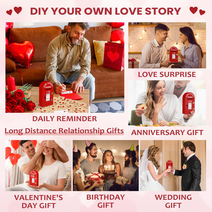 Faccito Romantic Love Postbox with 60 Mini Love Notes and Envelopes Loveletters for Mother's Day Him Long Distance Relationship Gifts for Husband Boyfriend Couple Mother's Gifts(Red,Classic)