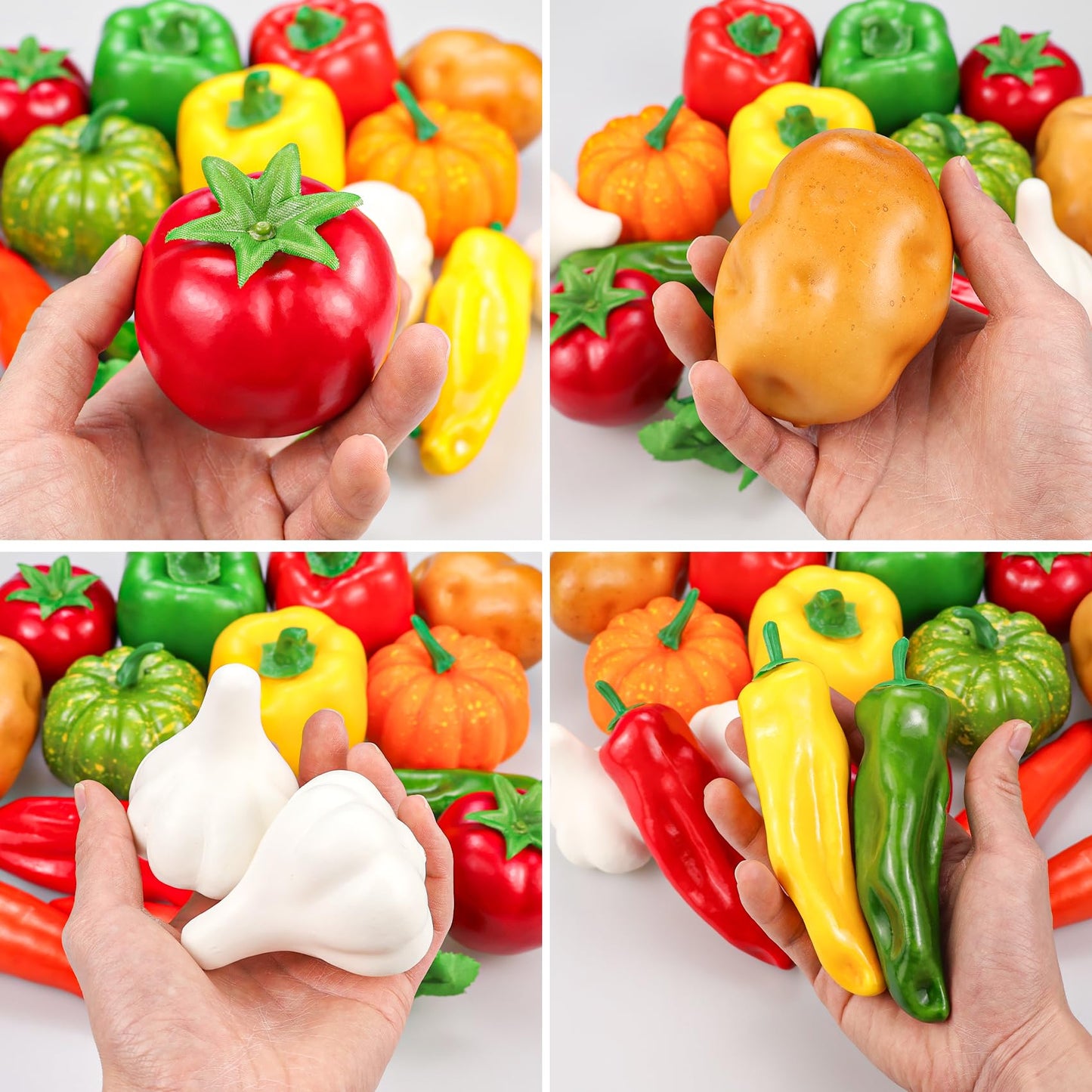 Tenorbass 16 Pieces Fake Vegetables, Artificial Vegetables for Decoration Kitchen, Realistic Faux Vegetables Props Display, Fake Tomatoes Potatoes Garlic Bell Peppers