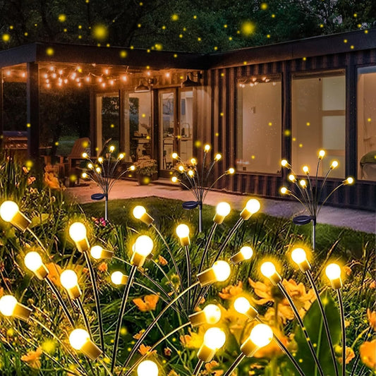 Solar Garden Lights, 8 Pack 64LED Solar Firefly Lights, Waterproof Garden Light Outdoor with 2 Lighting Modes, Swaying Light for Outside Yard, Walkway, Patio, Lawn, Flower Bed Decoration (Warm White)