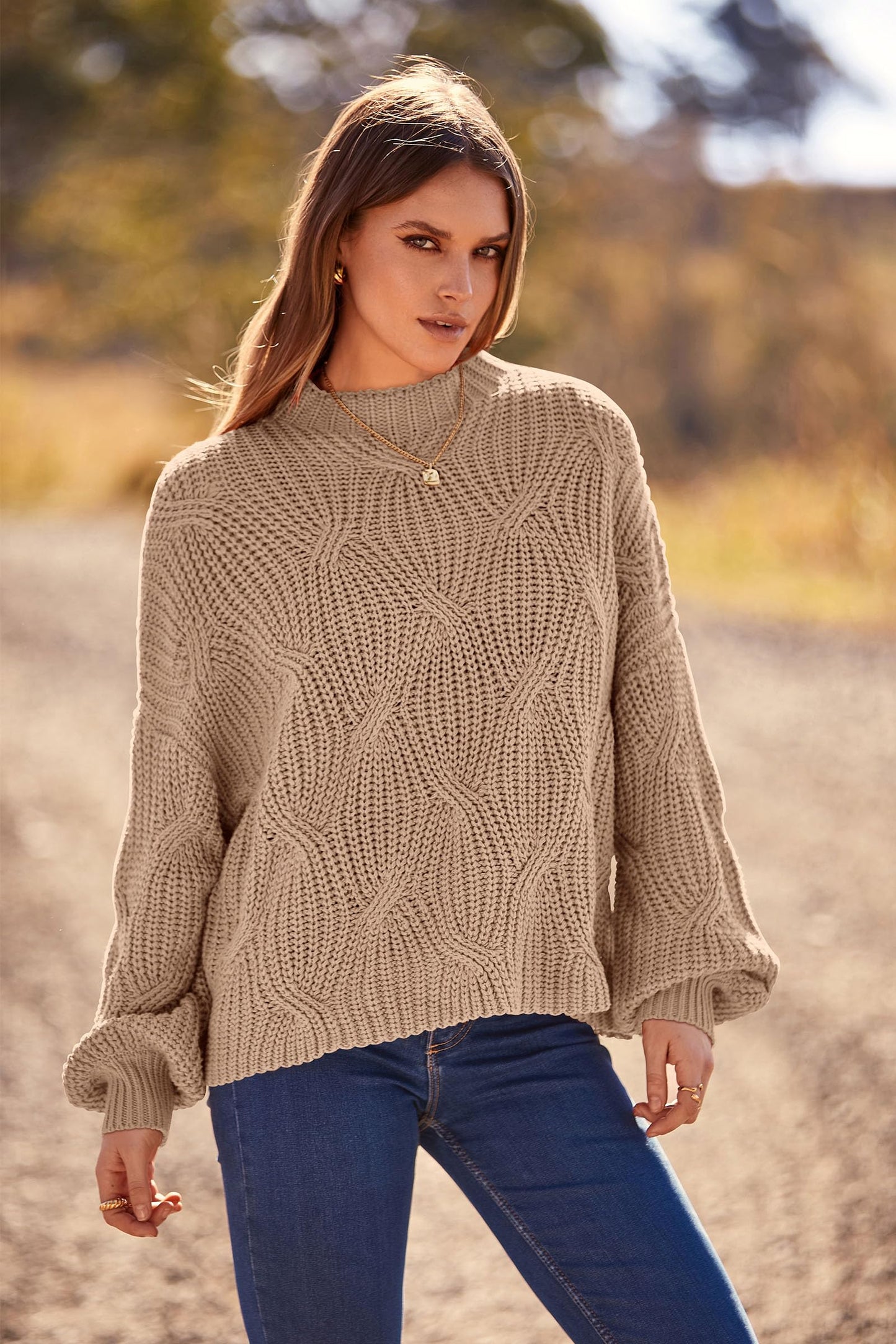 PRETTYGARDEN Women's Fall Oversized Pullover Sweaters Casual Crewneck Long Sleeve Chunky Cable Knit Tops Winter Clothing