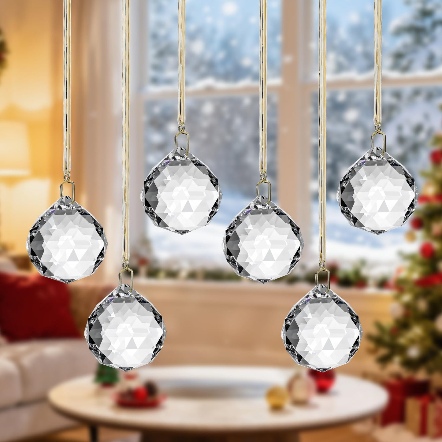 Set 6 Crystal Sun Catcher,Clear Ball Suncatcher Crystals Indoor Window Hanging Christmas Ornaments Rainbow Maker Prisms for Home Garden Decor