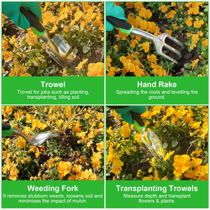 DEWINNER 11 PCS Garden Tools Set, Gardening Sets with Tool Bag, Heavy Duty Garden Hand Tools and Equipment, Stainless Steel Gardening Gifts for Women men
