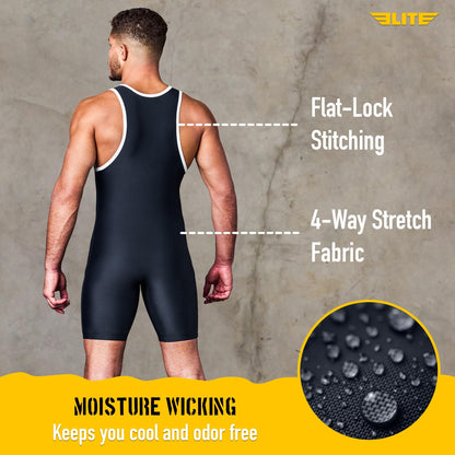 Elite Sports Men's Wrestling Singlet - Compression Powerlifting & Wrestling Uniform for MMA, BJJ, Grappling, Weightlifting