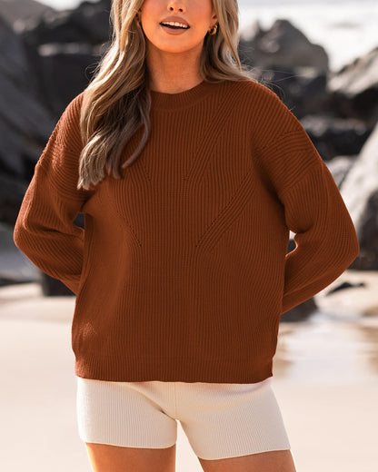 BTFBM Womens Casual Long Sleeve Sweaters Crew Neck Oversized Ribbed Knit Pullover Sweater 2025 Fall Winter Jumper Tops