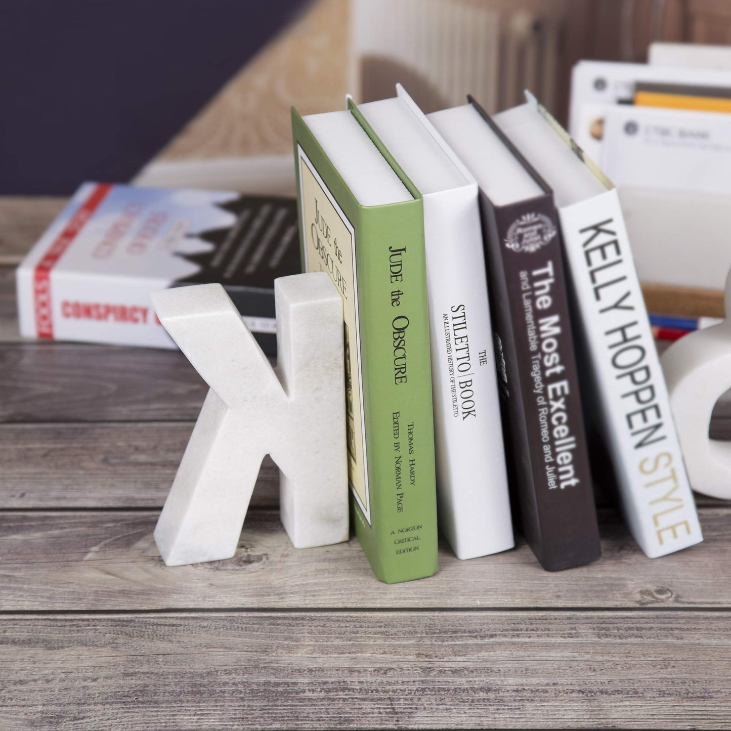 Creative Home Natural Marble Stone Letter K Bookends, Off-White