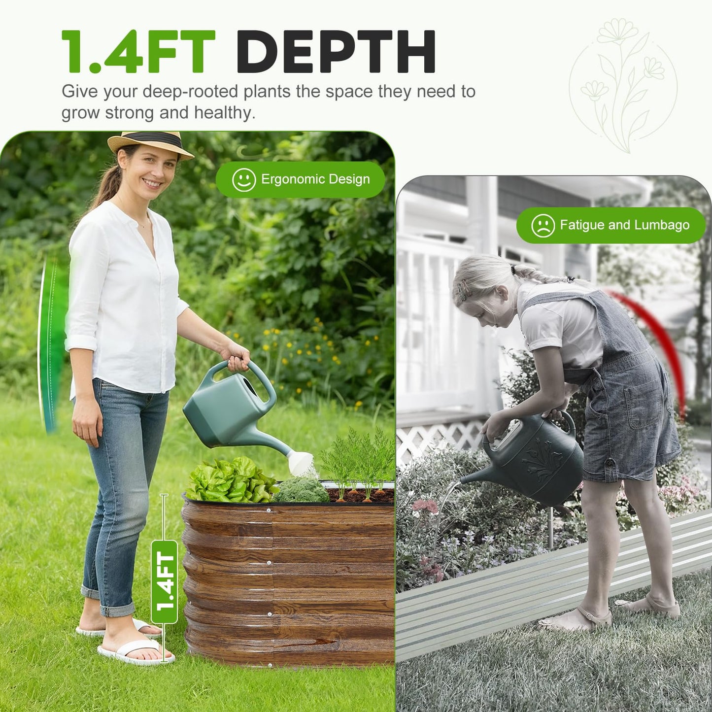 ZORMY Galvanized Raised Garden Bed Outdoor- 8x2x1.4ft Oval Steel Raised Beds for Gardening, Metal Planter Box with Protective Strip and Gloves for Vegetables, Flowers, Fruits(Brown)