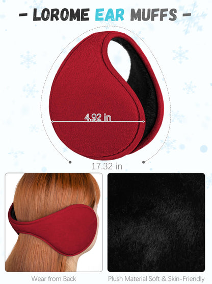 Winter Hat Scarf Gloves and Ear Warmer, Knit Warm Beanie Hat Touch Screen Gloves Long Knitted Plaid Scarf Set Gifts for Women Red